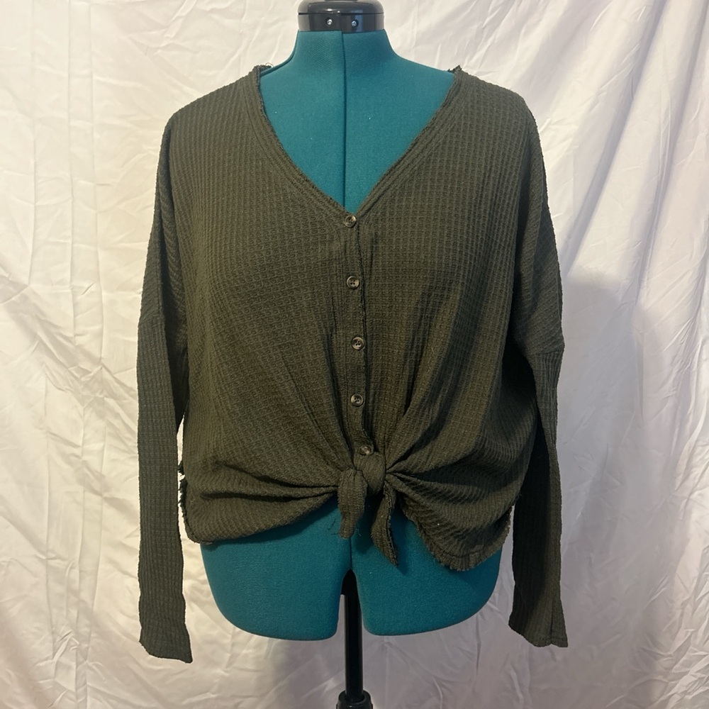 Olive Green Button-Up Knit Top